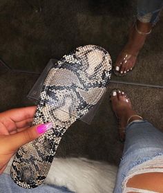 Flat Slippers, Basic Heels, Snake Pattern, Beach Slides, Orange Shoes, Outdoor Slippers, Rhinestone Sandals, Flat Slipper, Snake Patterns