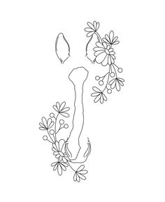 a black and white drawing of flowers in the shape of a letter j on a white background