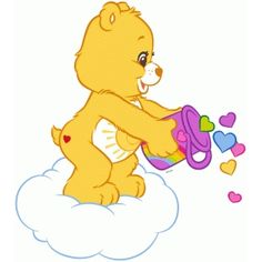 a yellow teddy bear sitting on top of a cloud