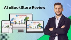 a man is standing in front of three computer screens with the words ebookstorre review