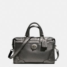 I must have this 1! The Rhyder 24 Satchel In Metallic Leather from Coach Metallic Handbags, Coach Satchel, Womens Designer Bags, Coach Outlet, Closet Ideas, Balenciaga City Bag, Purses Michael Kors, Coach Swagger Bag, Metallic Leather