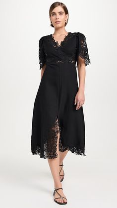 Sea Marcella Lace Dress | Shopbop Fitted Midi Dress With Scalloped Lace For Daywear, Fitted Scalloped Lace Midi Dress For Daywear, Fitted Midi Dress With Crochet Trim, Fitted Midi Length Dress With Crochet Trim, Knee-length Lace Trim Midi Dress For Date Night, Midi Dress With Lace Trim And Stretch Fit, Stretch Midi Dress With Lace Trim, Daywear Midi Dress With Lace Sleeves, Lace Sleeve Midi Dress For Daywear