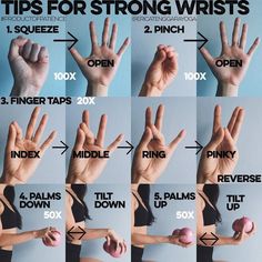 the instructions for strong hands are shown in several different ways, including fingers and thumbnails