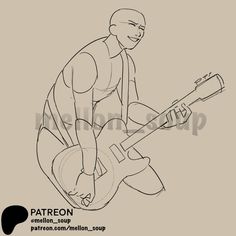 a drawing of a man playing an electric guitar with the caption patreon