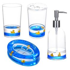 a bathroom set with soap dispenser, toothbrush holder and glass cups