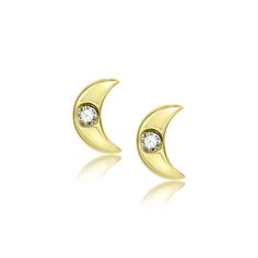 Solo Diamond Moon Stud- Designer Earrings - The EarStylist Gold And Diamond Earrings, Diamond Evil Eye, Moon Studs, Gold Disc, Earrings Ear, Diamond Star, Ear Cuffs, Tennis Bracelet Diamond, Wire Bracelet