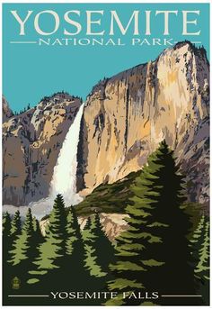 yosemite national park poster with mountains and trees