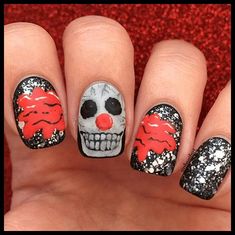 Halloween Nail Designs Simple, Zombie Nail Art, Halloween Bat Nails, Easy Halloween Nail Designs, Clown Skull, Easy Halloween Nails Design, Zombie Nails, Candy Corn Nails, Spooky Nail