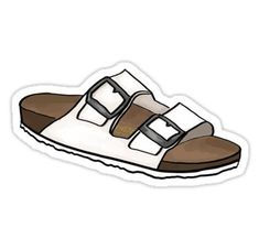 a pair of white sandals with brown soles sticker on a white background,