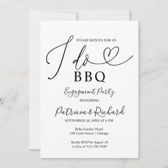 an elegant bbq party card with the word bbq on it in black ink