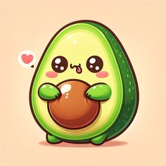 an avocado with its eyes closed and one eye open, holding a piece of food