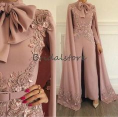 Blush Pink Dubai Abaya Evening Dresses High Neck Kaftan Muslim Prom Jumpsuit Dresses Evening Wear With Beaded Long Sleeve Formal Cape · Babybridal · Online Store Powered by Storenvy Jumpsuit Prom Dress, Jumpsuit Prom, Prom Jumpsuit, Baju Kahwin, Muslim Evening Dresses, Soiree Dress, Winter Mode, فستان سهرة, Lace Evening Dresses