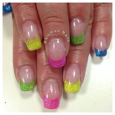 Young Nails French neon glitter French nails, Nails, Nail designs tips Neon French Tip Nails, Short French Nails, Glitter French Nails, Tropical Vacation Nails, Gel Nails French, Neon Glitter, 30 October, Infinity Nails