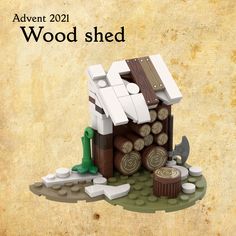 an image of a wooden shed made out of legos and woodworking tools with the words adventure 2012 written above it