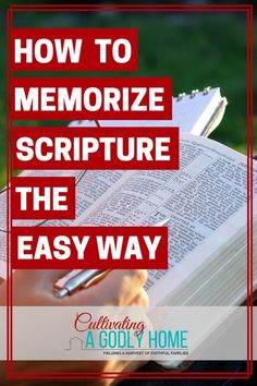 an open book with the title how to memoize scripture the easy way