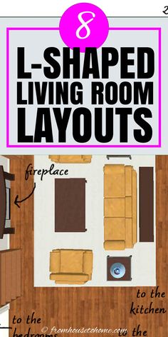 a living room layout with the text l - shaped living room layouts on it