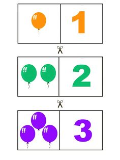 the numbers and balloons are arranged in squares