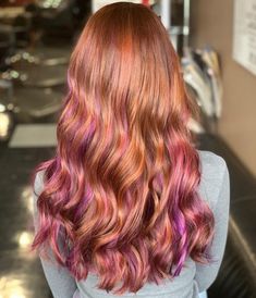 21 Purple Highlights Trending in 2021 to Show Your Colorist Purple Highlights Redhead, Purple In Red Hair, Copper Hair Purple Highlights, Natural Red Hair With Color, Red Hair With Purple Streaks, Cooper And Purple Hair, Natural Red Hair With Colored Streaks, Purple Highlights Red Hair, Ginger Hair Purple Highlights