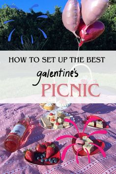 valentine's picnic with balloons and food on the table