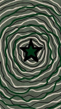 a star is in the center of a spiral pattern with green and white lines on it