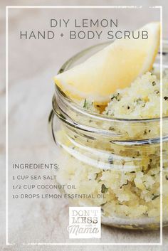 DIY Lemon Hand and Body Scrub - naturally exfoliate your hands and body with this super simple scrub made with just 3 ingredients - DontMesswithMama.com Diy Sugar Scrub Recipe, Bath Luxury, Bath Stuff, Resep Salad, Bath Care, Sugar Scrub Homemade, Homemade Scrub