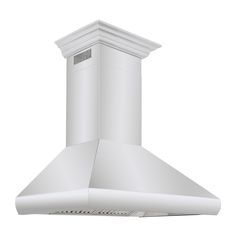 an image of a white range hood on a white background with clipping for text