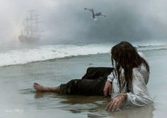 a man with dreadlocks laying on the beach in front of a ship and seagulls