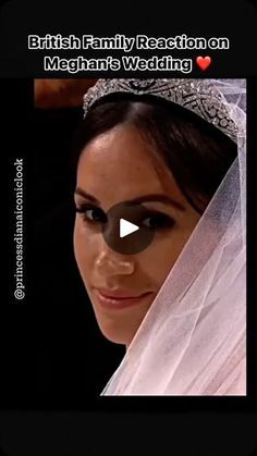 a woman wearing a tiara and veil with the caption british family reaction on meghan's wedding