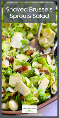 Shaved Brussels Sprouts Salad with serving utensils. Brussels Sprouts Salad Recipe, Balanced Lunch, Brussel Sprout Salad Recipes, Crispy Brussels Sprouts, Brussels Sprouts Salad, Side Salad Recipes, Sprout Salad, Sprouts Salad, Brussels Sprout