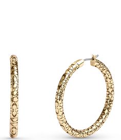 From COACH, the Signature Quilted Medium Hoop Earrings feature:Hoop earringsClick-top closureMinimal medium-sized hoop earrings adorned with quilted signature sculpted C motif perfect for everydayHypoallergenic titanium postsApprox. 1.25" L x 0.1" W x 1.1"Includes signature COACH jewelry pouchImported. Coach Hoop Earrings, Signature Quilts, Medium Hoop Earrings, Coach Jewelry, Teacher Outfits, Accessories Jewelry Earrings, Dillard's, Crystal Earrings, Jewelry Accessories