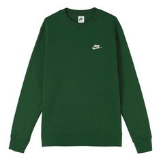 Nike NSW Clud long sleeves sweatshirt 'Green' BV2663-341 (Men's/Embroidery/Round Neck/Solid Color) Green Long Sleeve Sweatshirt For Spring, Nike Crew Neck Hoodie For Winter, Winter Crew Sweats With Embroidered Logo, Casual Green Long Sleeve Sweater, Green Long Sleeve Casual Sweater, Green Fleece Sweats For Fall, Nike Long Sleeve Hoodie For Winter, Nike Cotton Sweatshirt For Winter, Nike Winter Hoodie