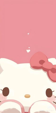 hello kitty wallpaper with pink background and white cat sleeping on the bed, it looks like she is in love