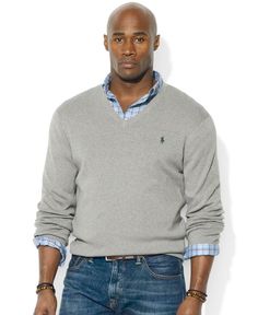 Polo Ralph Lauren Big and Tall Pima Cotton V-Neck Sweater Lauren Gray, Great Men, Looking Good, Big And Tall, Black Is Beautiful, Dress Code, V Neck Sweater, Pima Cotton, Dress Codes