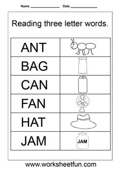 the worksheet for reading three letter words with an ant bag can fan hat jam