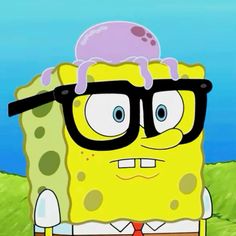 the spongebob is wearing glasses and a tie