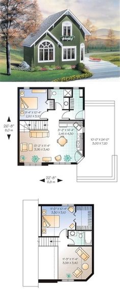 two story house plans with an open floor plan for the living room and kitchen area