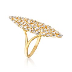 Ross-Simons - .85 ct. t. w. Diamond Cluster Ring in 14kt Yellow Gold. Size 8. This elongated ring brings ample sparkle to the table. The marquise-shaped center glitters with clustered .85 ct. t. w. baguette diamonds in polished 14k yellow gold. Makes for the perfect cocktail ring. 1 1/4" wide. Diamond cluster ring. Diamond birthstones are the perfect gift for April birthdays. Marquise Cut Diamond Ring With Baguette Diamonds, Fine Jewelry Marquise Ring With Baguette Diamonds, Marquise Diamond Ring With Pave Setting, Gold Marquise Diamond Ring With Baguette Diamonds, Marquise Baguette Diamond Ring In Diamond White, Dazzling Marquise Diamond Ring In 14k Gold, Dazzling Marquise 14k Gold Diamond Ring, Dazzling 14k Gold Marquise Diamond Ring, Gold Marquise Cluster Ring