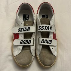 Beautiful Authentic White Golden Goose Sneakers .I Am Selling It Because It Is Too Big. Designer White Slip-on Custom Sneakers, White Golden Goose, Old School Sneakers, School Sneakers, Goose Sneakers, Red Trench Coat, Goose Shoes, Golden Goose Sneakers, Swim Shoes