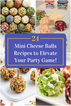 Collage of 4 mini cheese balls recipes. Mini Cheeseball Recipes Appetizers, Christmas Appetizers Mini Cheese Balls, Ball Themed Appetizers, Cheese Ball Truffles, Mini Cream Cheese Balls, Ball Shaped Appetizers, Christmas Mini Cheese Balls, Mini Cheeseball Recipes, Small Cheese Ball Recipes