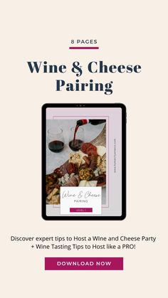 the wine and cheese pairing guide is shown in front of a computer screen with text that reads