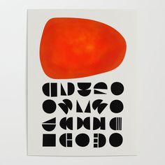 an orange and black abstract painting on white paper