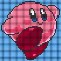 a pixellated image of a pink pig sticking its tongue out and making a funny face