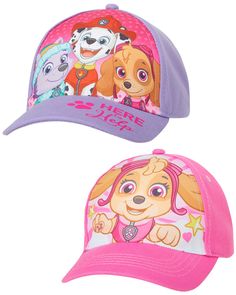 PRICES MAY VARY. 2 PIECE DESIGN SET: Toddler and little girls 2 piece design set featuring the heroic Paw Patrol characters from Nickelodeon Paw Patrol. 2 PIECE VARIETY SET: 1st cap features pink with Skye design imagery. 2nd cap features purple with Skye, Everest, Marshall and Skye imagery. PREMIUM QUALITY: 5-panel baseball caps are made of durable cotton twill. Features colorful character imagery, curved brim, an inside sweatband for sweat protection and a Velcro closure for easy adjustments. Paw Patrol Hat, Bucket Hat Girl, Nickelodeon Girls, Paw Patrol Characters, Paw Patrol Pups, Paw Patrol Nickelodeon, Pink Cap, Toddler Hat, Kids Baseball