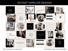 a collage of photos with the words 50 post template designs in black and white