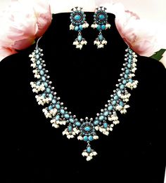 Baroque Necklace, Pearl Fringe, Feminine Necklace, Petite Earrings, Victorian Pendants, Turquoise Pendant Necklace, Fringe Necklace, Bleu Turquoise