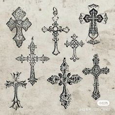 an old book with many different crosses on it