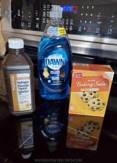 baking soda and cookies are sitting on the counter