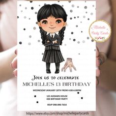 watercolor birthday invitations template Wensday Invitation, Wensday Adams Invitation, Wednesday Candy Bags, Addams Family Invitations, Wednesday Adams Birthday Invitation, Wednesday Addams Bday Party, Wednesday Party Invitations, Wensday Party Ideas, Wensday Birthday Party