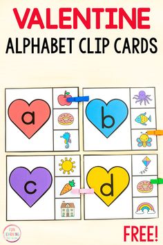 valentine's day alphabet clip cards with free printables for kids to color