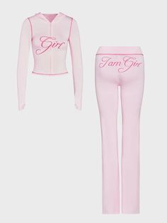 Jersey Text Letters Top With Pants Two-Piece Set | kollyy Polo Sets Women, Pink Outfits Streetwear, Zumiez Outfits, Cute 2 Piece Outfits, Light Grey Leggings, Colorful Pants, Cute Online Clothing Stores, Top With Pants, Text Letters